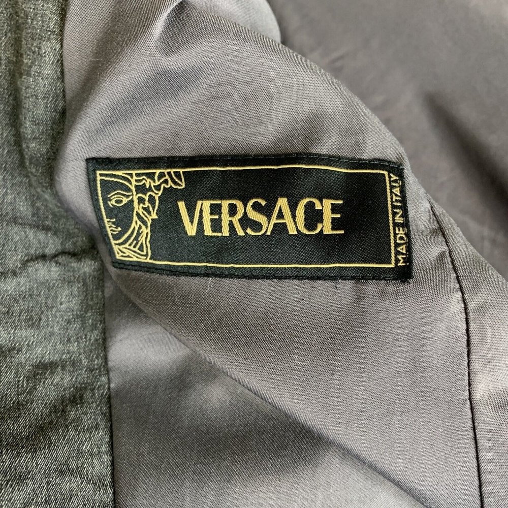Versace Jacket Womens Size 8 Grey 2 Button Closure Notch Lapel Shoulder Pads - Picture 9 of 11